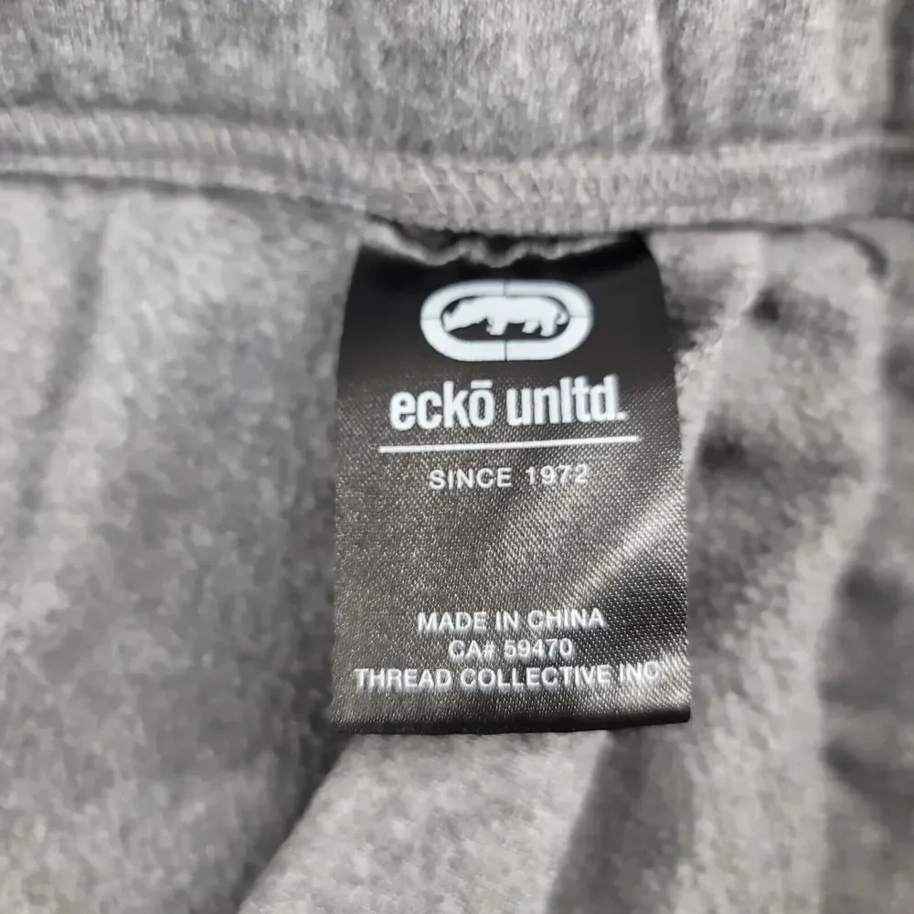 Ecko Unltd. Pants Mens Medium Gray Cuffed Jogger Spellout Athleisure Casual Logo